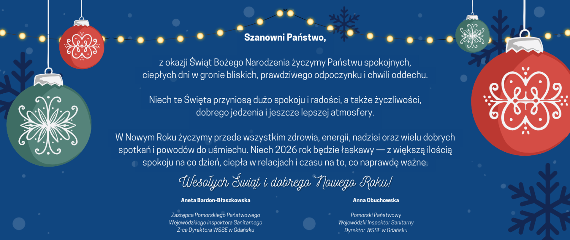 kartka świąteczna z życzeniami od dyrekcji WSSE