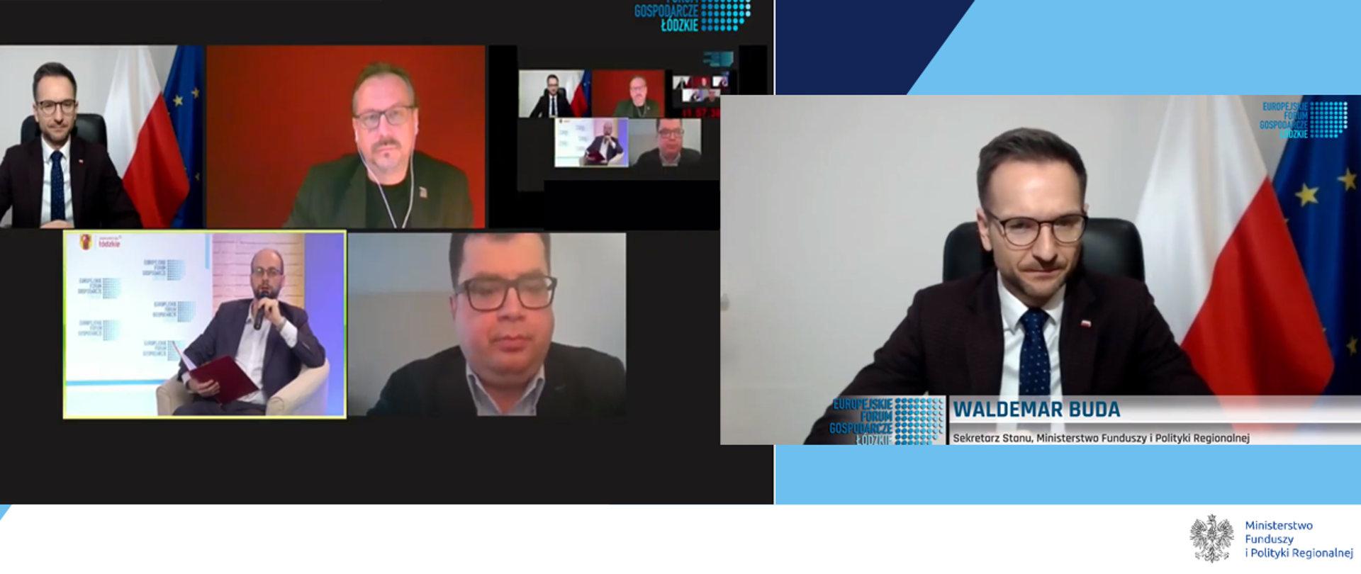 Screen ekranu zdalnego połączenia podczas Europejskiego Forum Gospodarczego - Łódzkie 2020