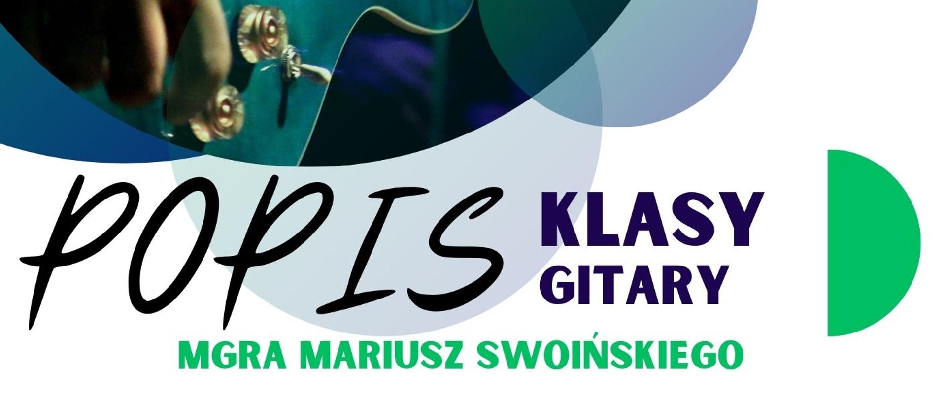 Plakat informacyjny dotyczący popisu klasy gitary odbywającego się w dniu 14.05.2025 o godz. 18.00.