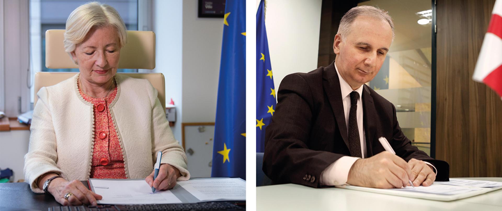 Monique Pariat, dyrektor generalna Dyrekcji Generalnej ds. Migracji i Spraw Wewnętrznych Komisji Europejskiej oraz Minister sprawiedliwości Gruzji Gocha Lordkipanidze,