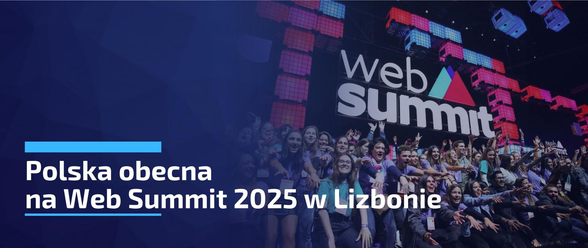 Grafika przedstawia roześmianych uczestników konferencji Web Summit.