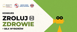 Plakat konkursu „Zroluj zdrowie – siła wyborów” o tematyce życia bez nikotyny. Przedstawia młodą kobietę z plecakiem, która stoi tyłem na krawędzi otwartej, metalowej pułapki (wnętrze pułapki naszpikowane jest e-papierosami). Z prawej strony żółty projektor filmowy rzuca na zielone tło snop światła w kształcie dużej, żółtej gwiazdy z napisem „Życie bez nikotyny. Dołącz i pokaż, że to Twój wybór”. W lewym górnym rogu widoczne są logotypy Ministerstwa Zdrowia oraz kampanii społecznych.