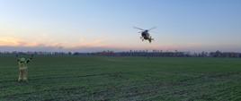 Na zdjęciu strażak który naprowadza helikopter LPR do lądowania