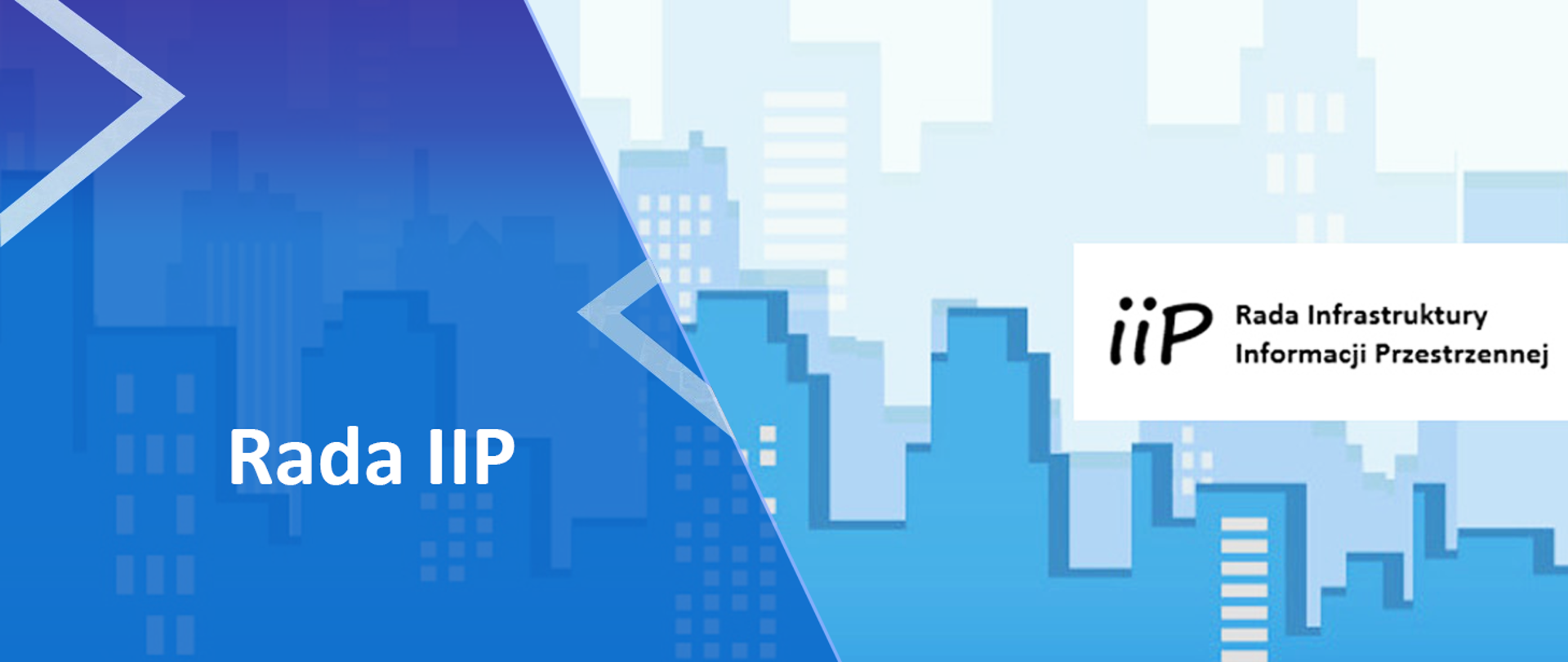 Po lewej stronie na niebieskim tle napis Rada IIP, po prawej napis Rada Infrastruktury Informacji Przestrzennej