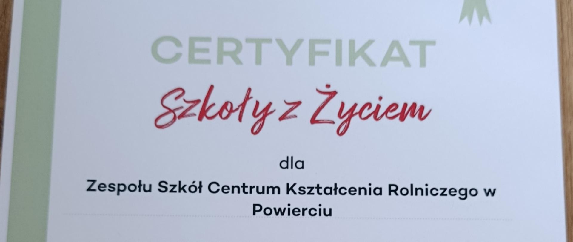 Certyfikat szkoły z Życiem DKMS