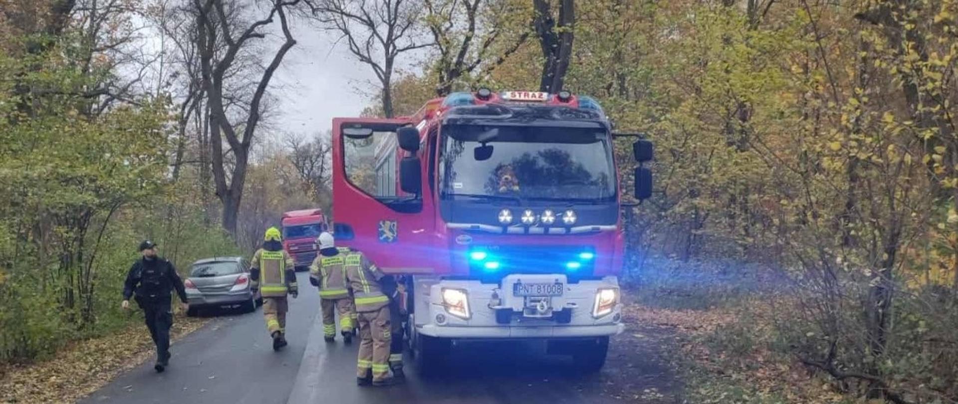 Strażacy podczas usuwaniu skutków silnego wiatru