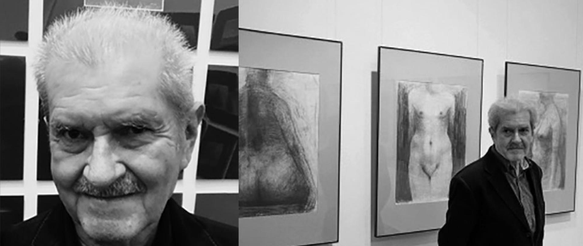 Kolaż - Stanisław Kędzielawski na tle swoich prac