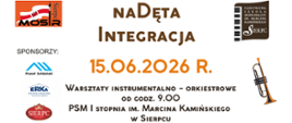 Na jasnym tle w prawym górnym rogu logo PSM I stopnia w Sierpcu. Pośrodku tekst z informacjami o Koncercie "NaDęta Integracja, data: 15.06.2026 r.