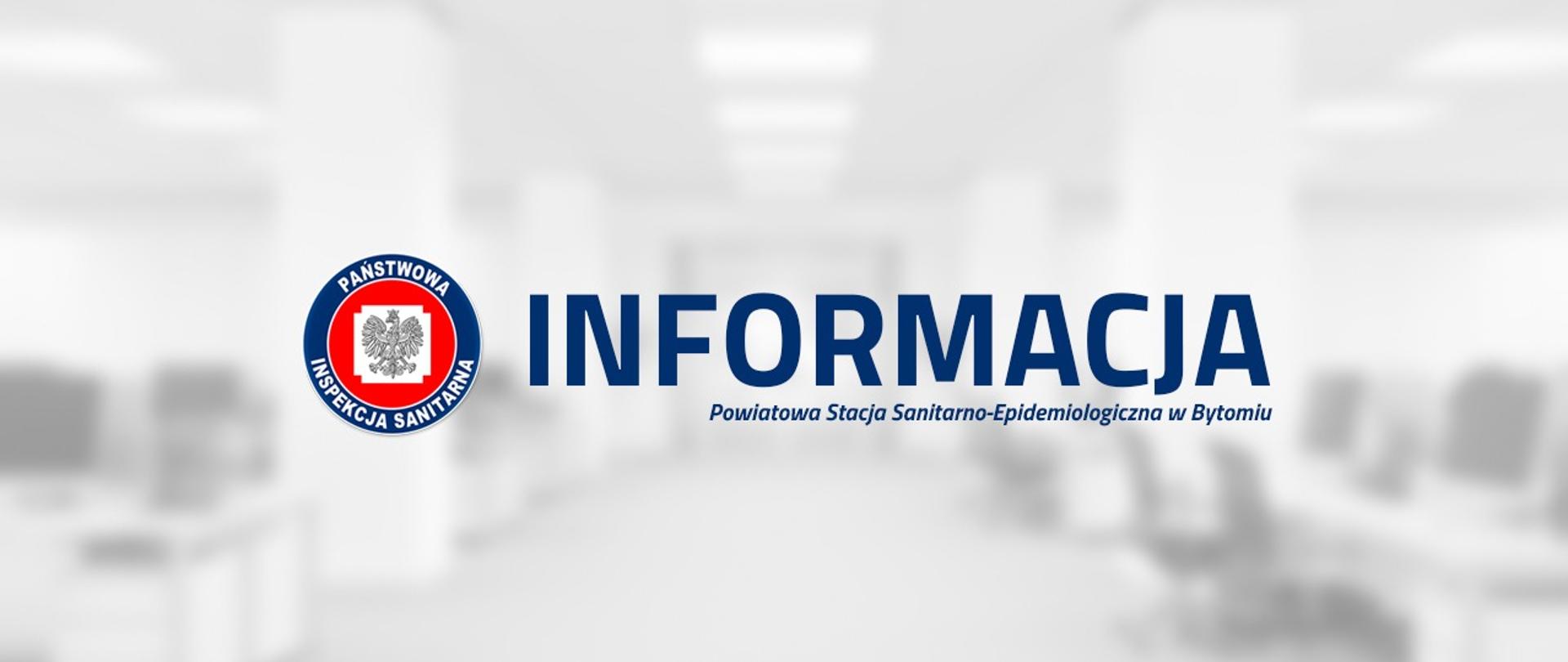 Baner informujący o podaniu nowej informacji przez Powiatową Stację Sanitarno-Epidemiologiczną w Bytomiu