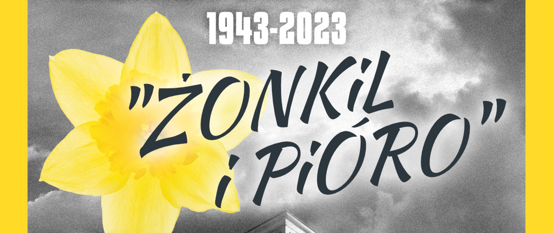 Plakat w kolorach czarno białych w żółtej ramce. W tle Synagoga Rutika w Dzierżoniowie i zaproszenie na koncert dnia 19 kwietnia br. o godz. 12:00 oraz nazwiska wykonawców. Na dole plakatu loga organizatorów koncertu.
