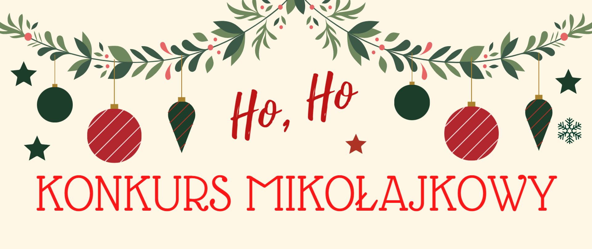 plakat - na beżowym tle mikołaj z reniferem prezentami i choinka, wyżej napisy czerwone Konkurs Mikołajkowy oraz zielone Mikołaju nasz komu prezent dasz, 7.12.2022r. godz. 16.00 sala koncertowa.