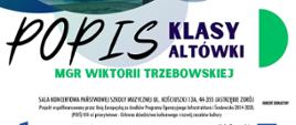 Plakat informacyjny dotyczący popisu klasy altówki odbywającego się w dniu 21.05.2025 o godz. 17.00.
