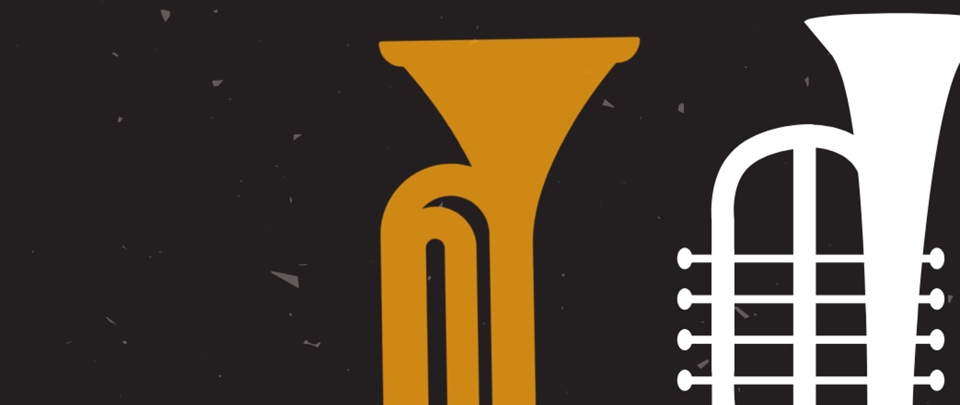 Na czarnym tle z grafikami białych i złotych trąbek umieszczone zostały informacje dotyczące wydarzenia