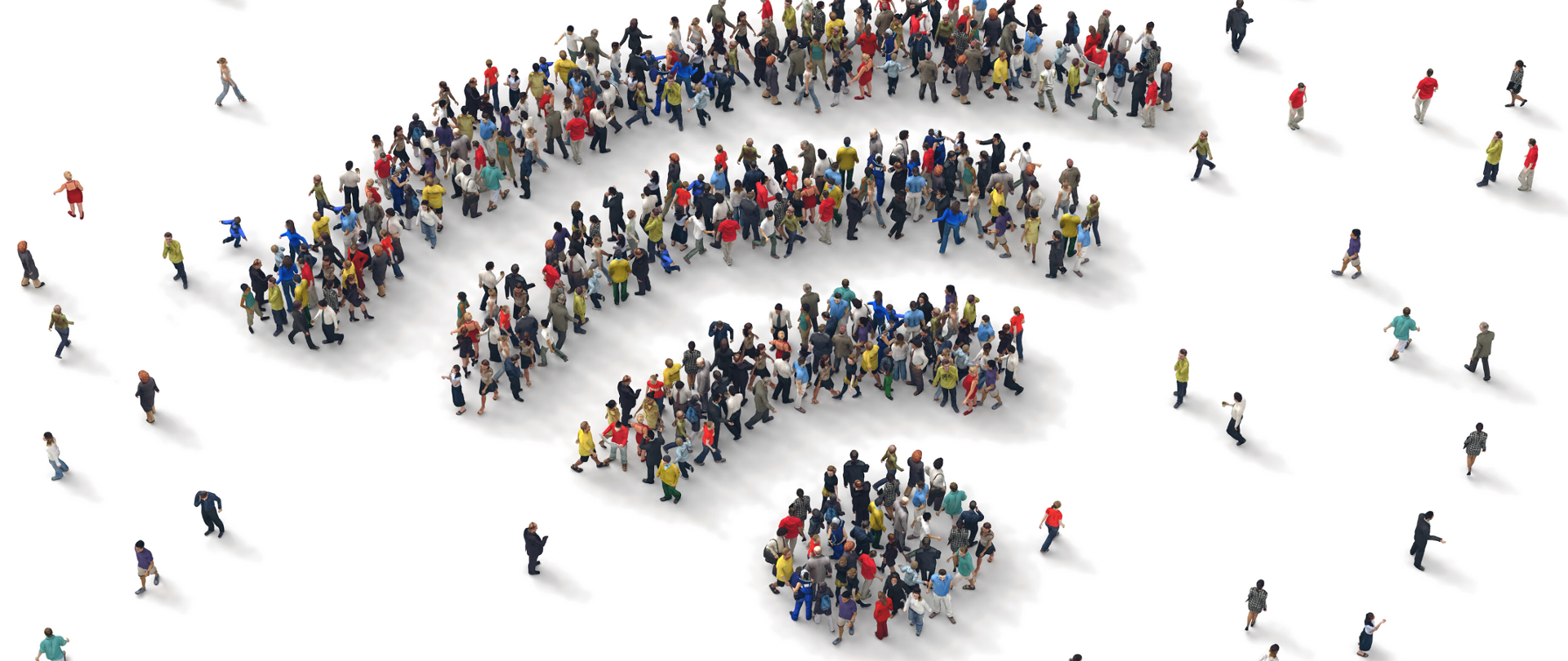 Tłum ludzi ustawionych w symbol WiFI