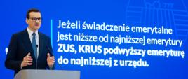 Premier Mateusz Morawiecki podczas konferencji w KPRM.