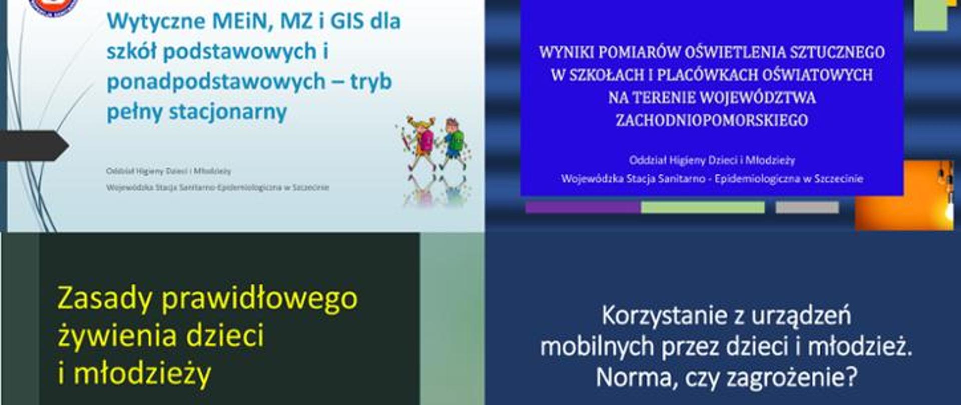 Na zdjęciu widoczne są cztery slajdy prezentacji nt. bezpiecznego powrotu uczniów do szkoły.