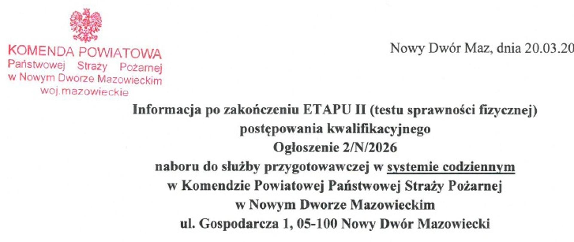 Informacja po zakończeniu ETAPU II