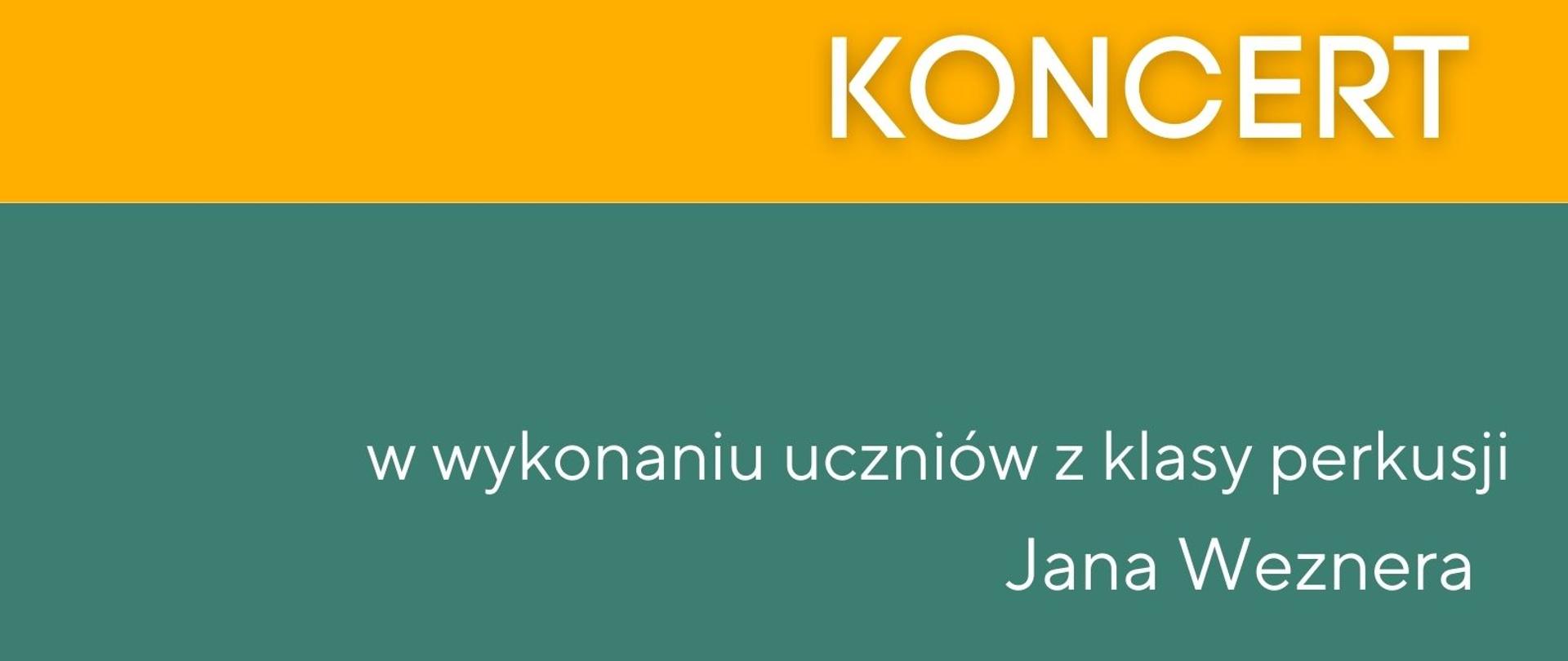Plakat z informacją o koncercie. W górnej części na białym tle zestaw perkusyjny. W dolnej części napis z informacją o koncercie oraz logo szkoły.