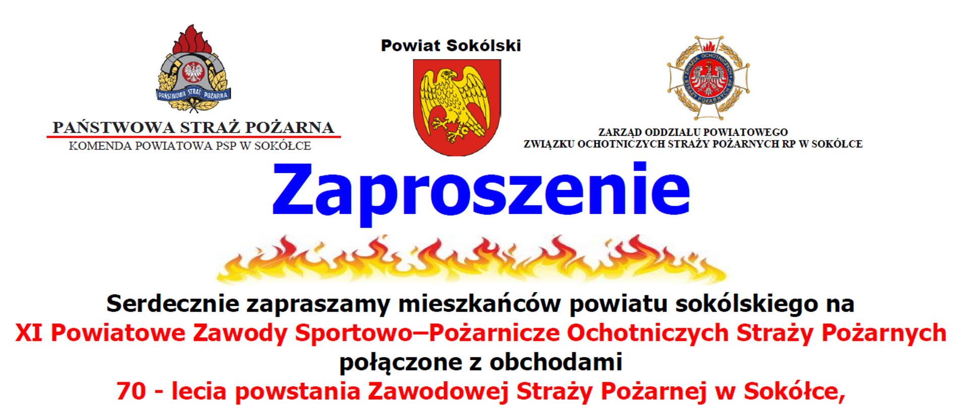 Zaproszenie z XI Powiatowe Zawody Sportowo - Pożarnicze OSP