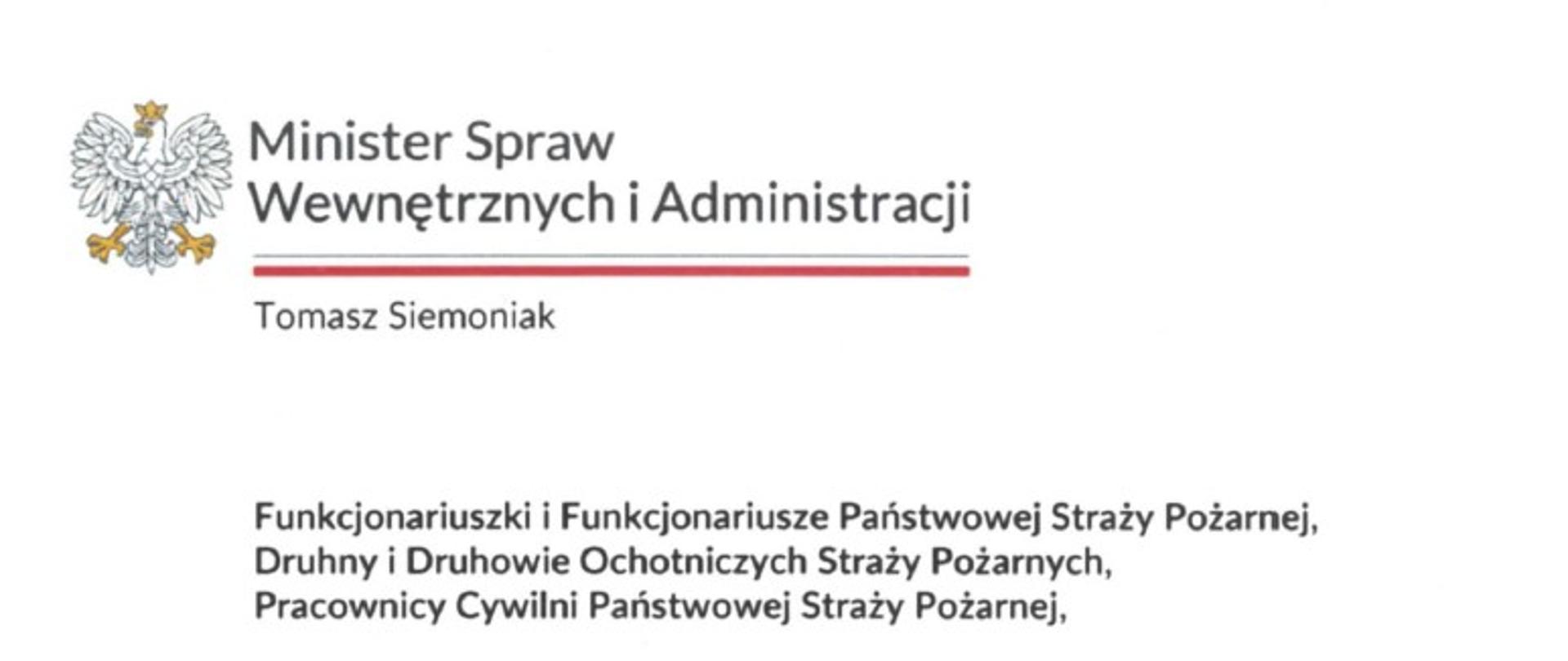 Życzenia Ministra Spraw Wewnętrznych na dzień Strażaka 