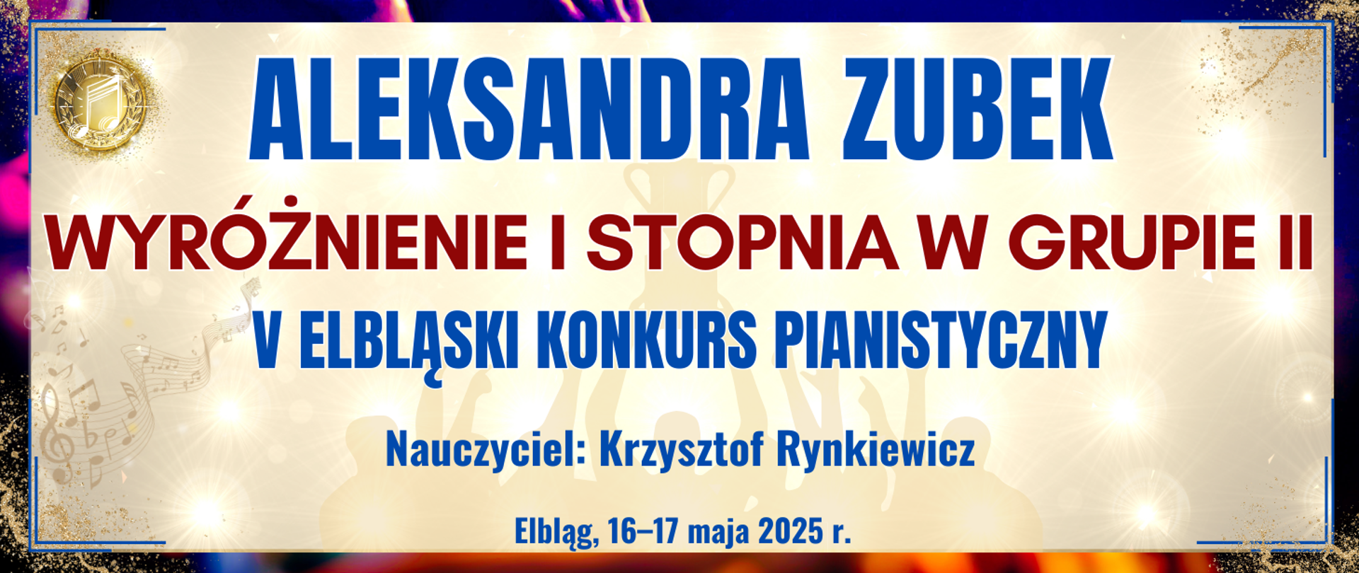 baner z ciemną kolorową ramką, jasne tło w środku z informacją o wyróżnieniu