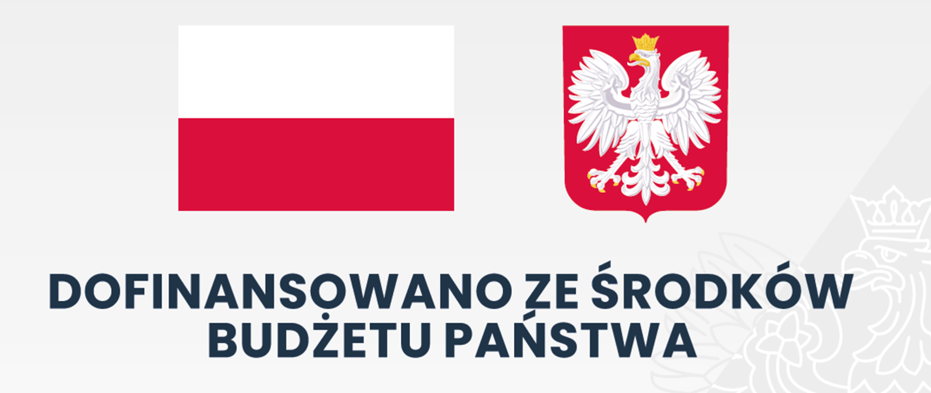 Grafika przedstawiająca flagę Polski oraz godło Rzeczypospolitej Polskiej, z napisem: "Dofinansowano ze środków budżetu państwa.”