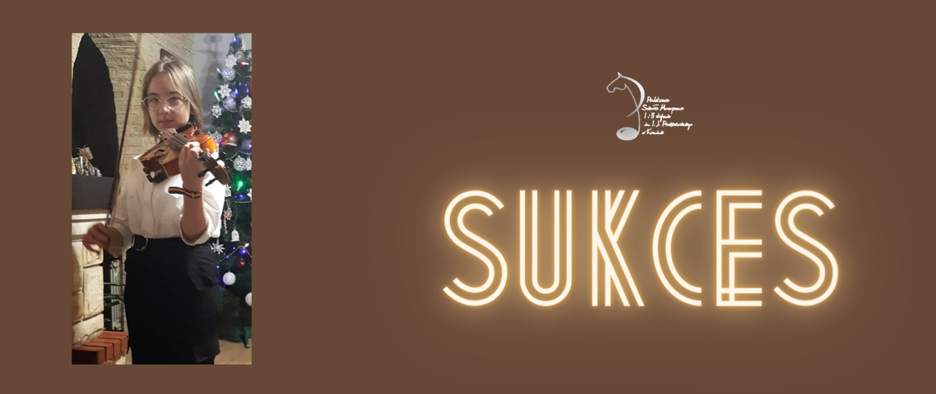 Baner sukces ze zdjęciem Laureatki trzymającej altówkę.