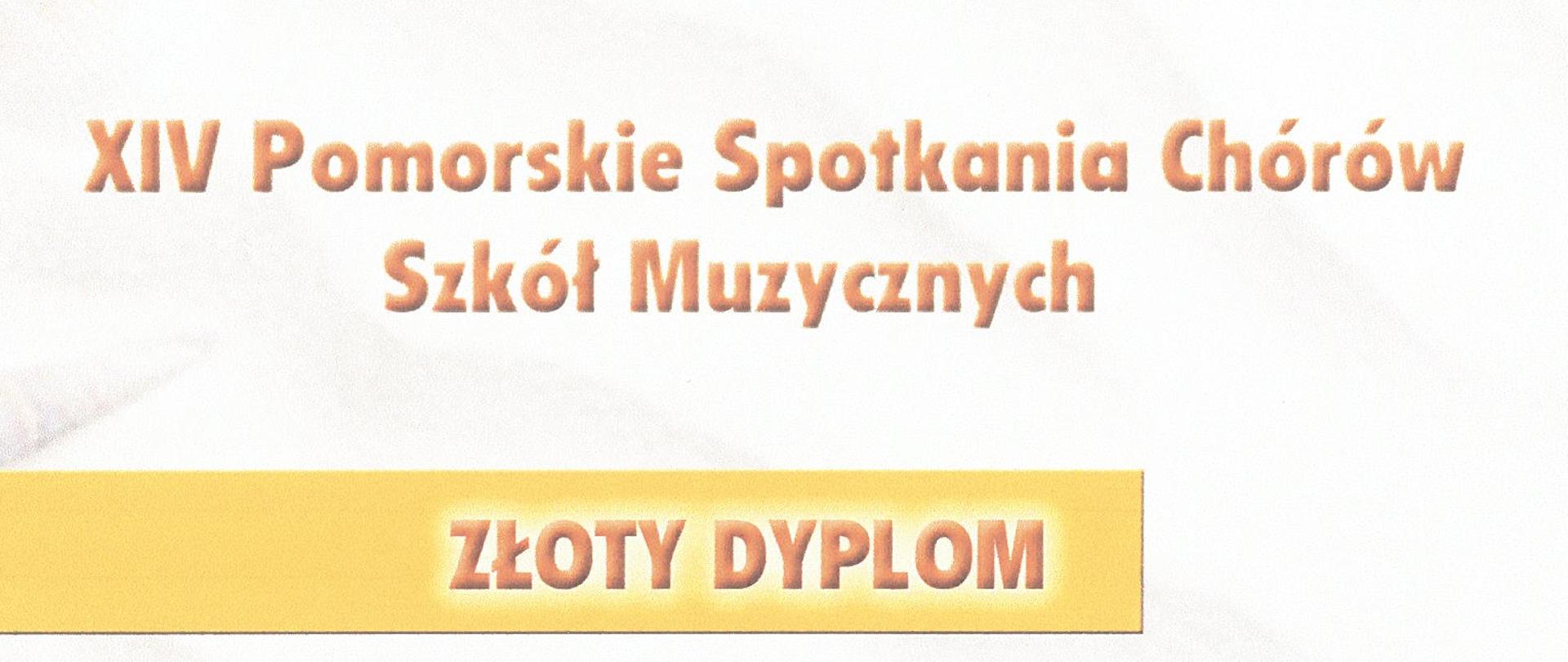 Na białym tle widać postacie śpiewające w chórze, nazwę konkursu, kolor dyplomu, który zdobył chór naszej szkoły – złoty.
Poniżej nazwisko dyrygenta oraz podpisy jury.
Na dole data i miejsce konkursu.
