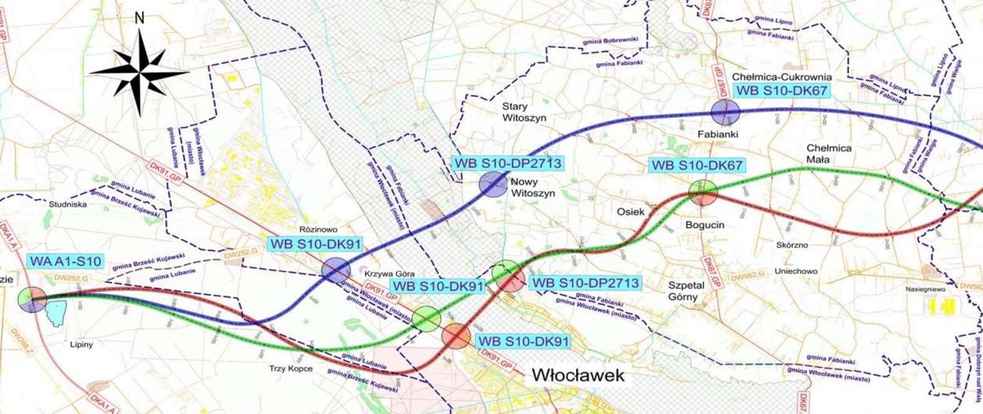S10 A1 - OAW. Przebieg wariantów w woj. kujawsko-pomorskim