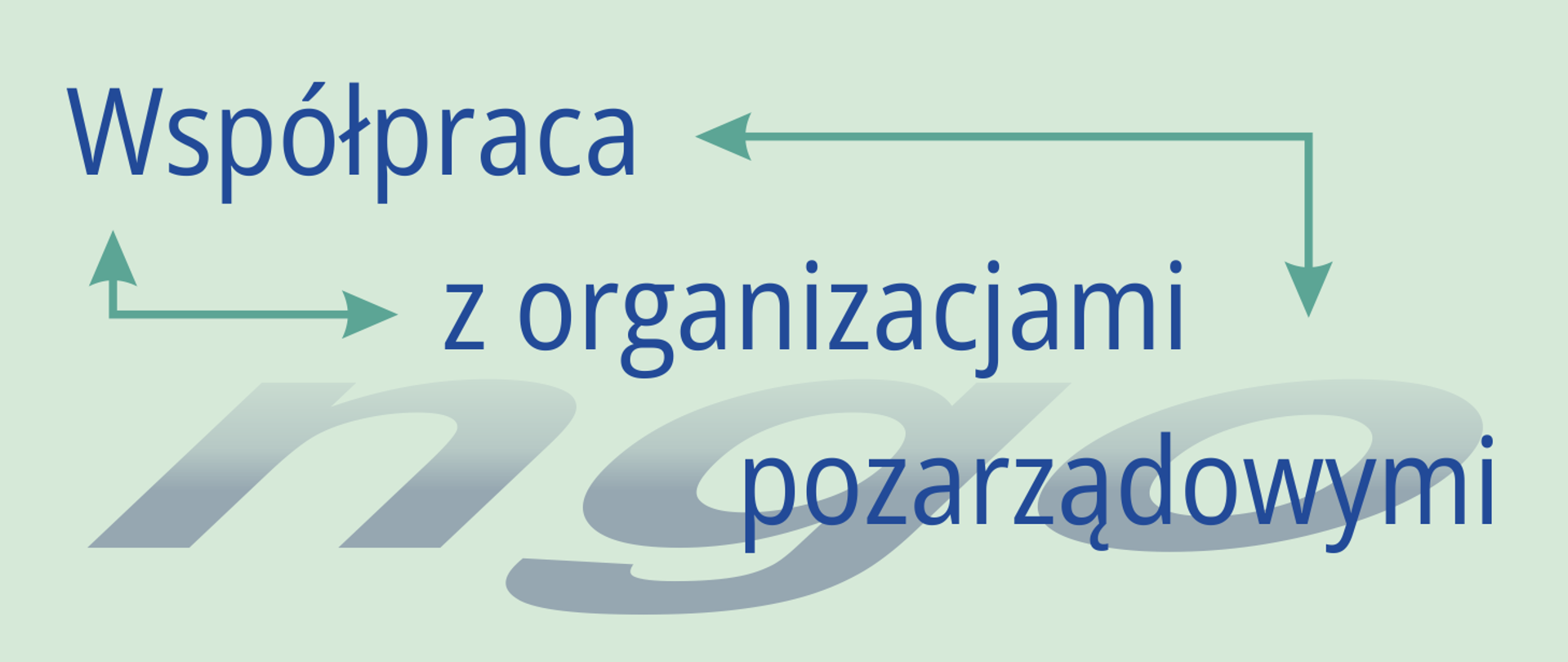 Grafika z tekstem „Współpraca z organizacjami pozarządowymi”; „ngo” – skrót od non-governmental organization. 
