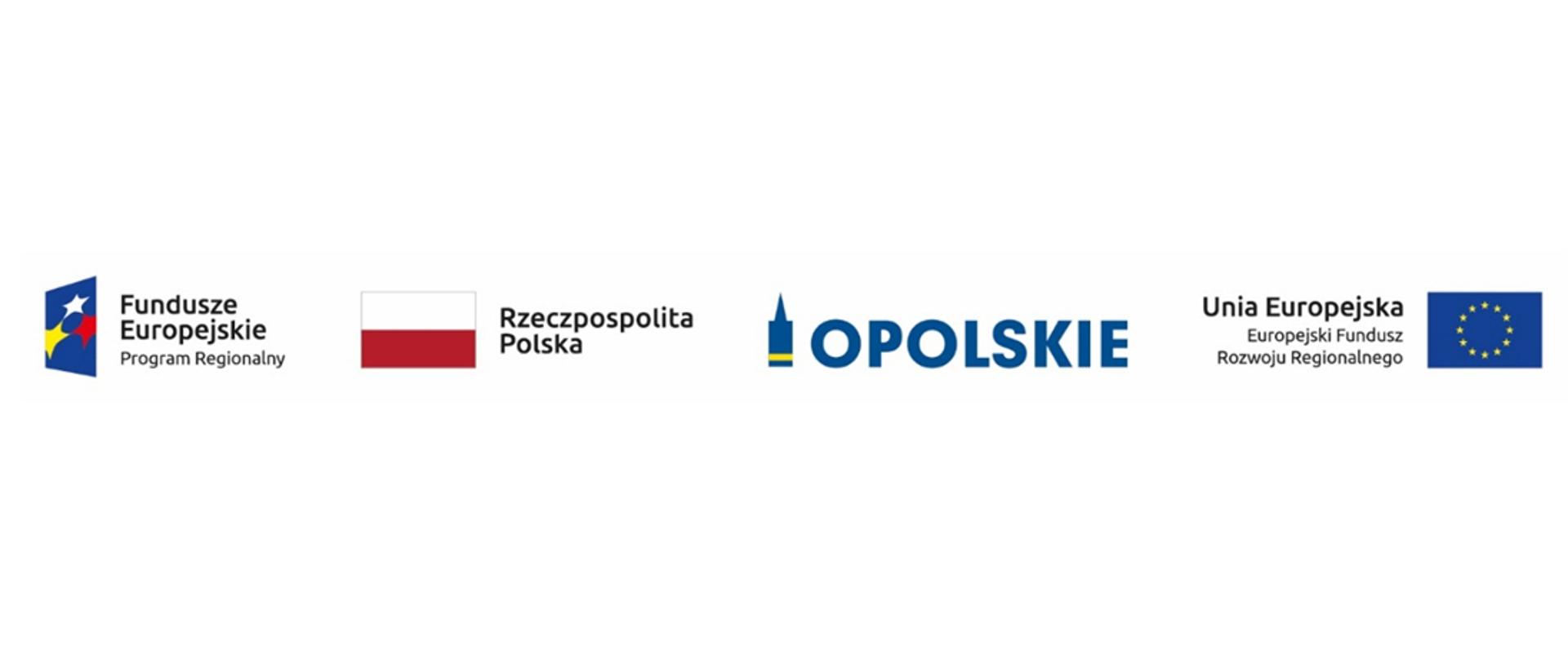 logotyp posiada ikonę Fundusze Europejskiej z dopiskiem Program Regionalny , flagę Rzeczpospolitej Polskiej, ikonę w postaci wierzy z napisem opolskie oraz flagę z napisem Unia Europejskiej Europejski Fundusz Rozwoju Regionalnego