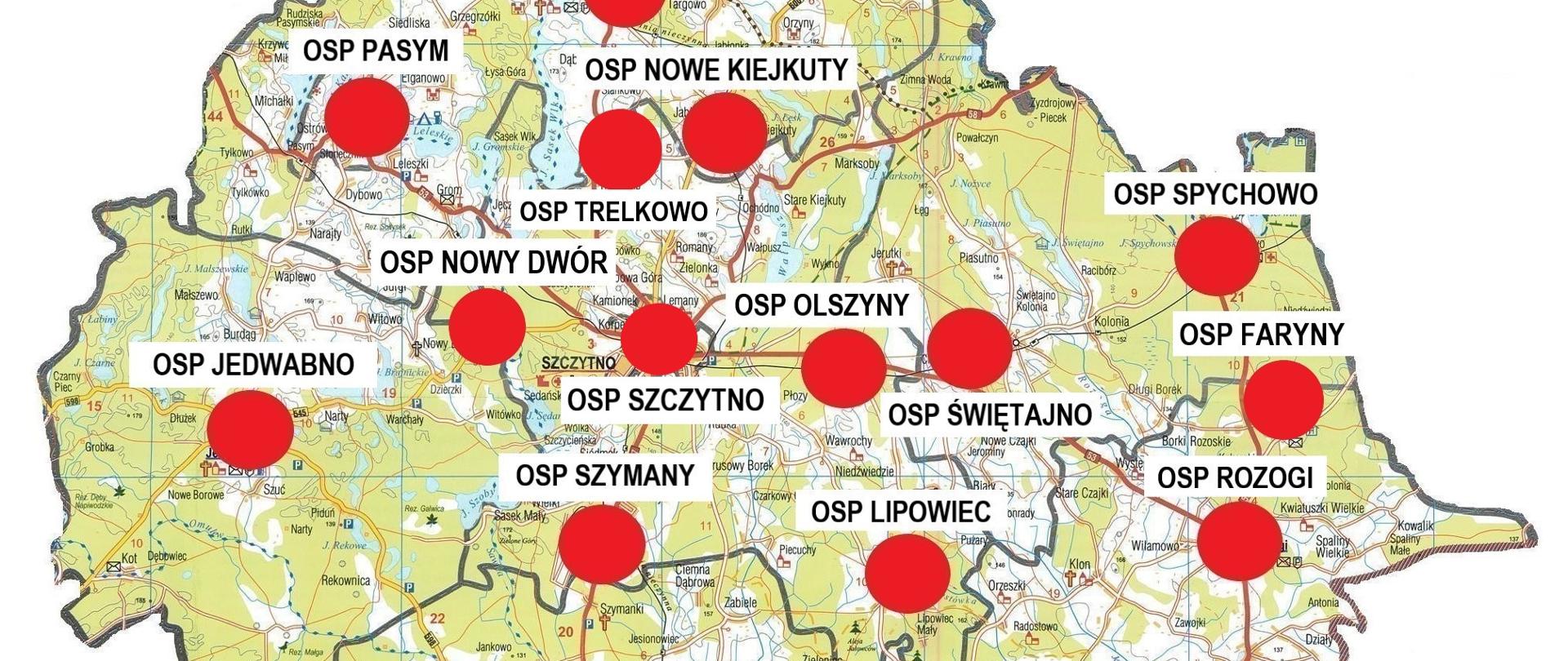 Mapa jednostek OSP KSRG na dzień 1.10.2023r.