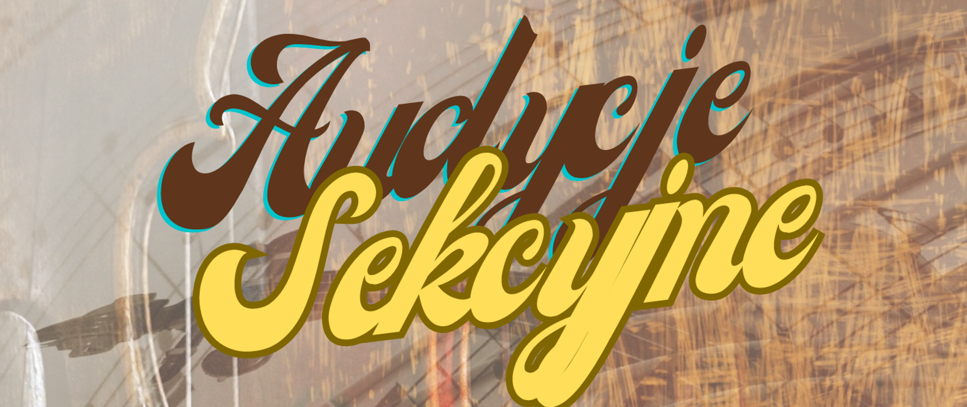 Tło plakatu to rozbiegane nutki i klawiatura oraz cienie skrzypiec, wszystko w tonacjach brązu. W górnym lewym rogu logo szkoły, obok pełna nazwa szkoły oraz sekcji organizującej audycje. Na środku nazwa wydarzenia, poniżej data , godzina i miejsce wydarzenia oraz kogo dotyczą te audycje