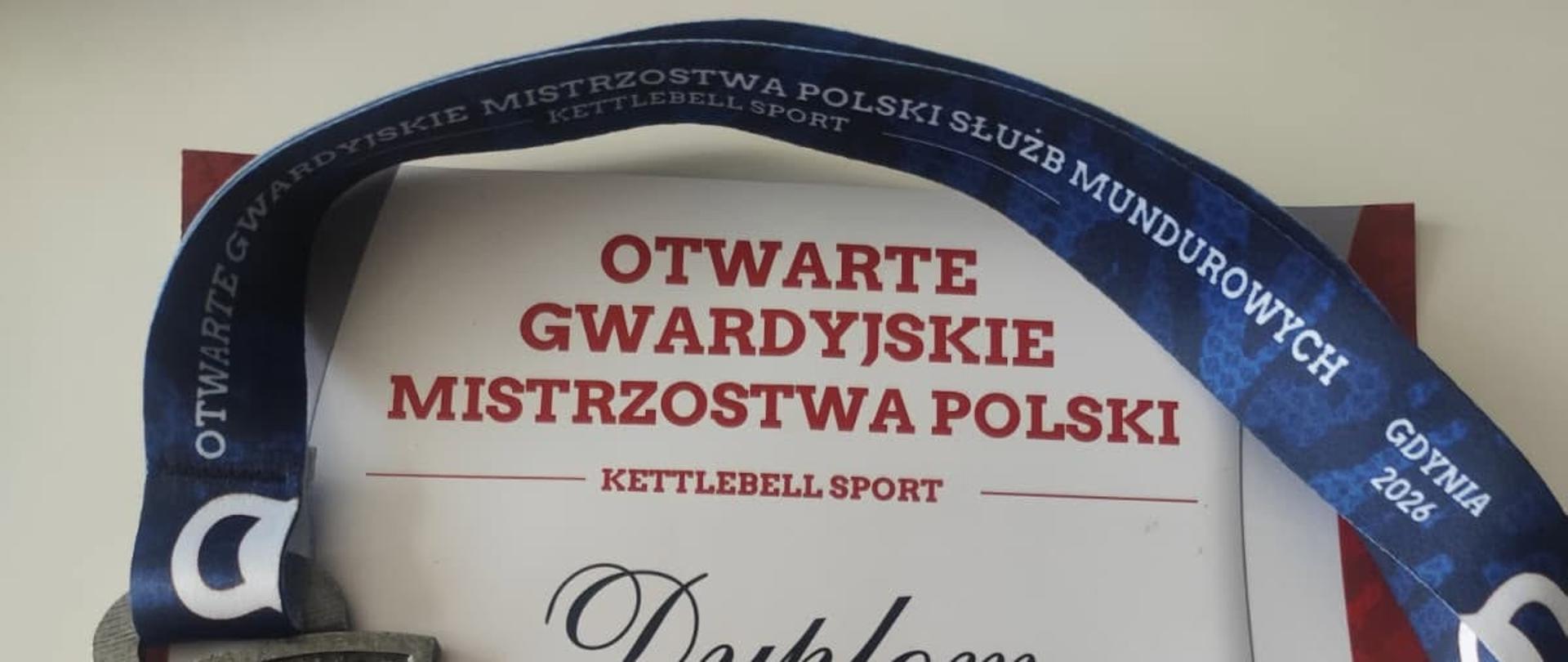 Zdjęcie przedstawia dyplom za zajęcie II miejsca na Mistrzostwach Polski służb mundurowych w Kettlebell