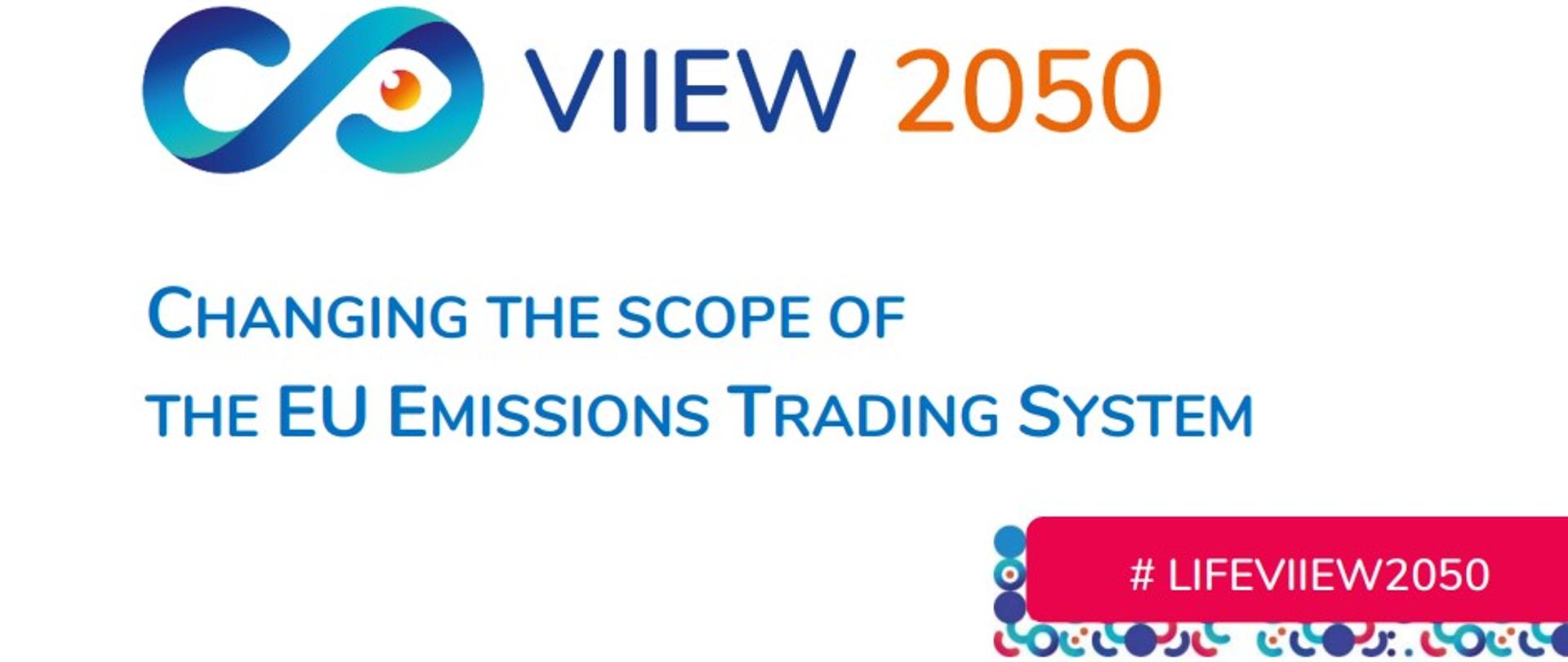 opis grafiki- logo projektu VIIEW 2050, Changing the Scope of the EU Emission Trading System. Loga (od lewej): KOBiZE oraz IOŚ-PB. LIFEVIIEW2050