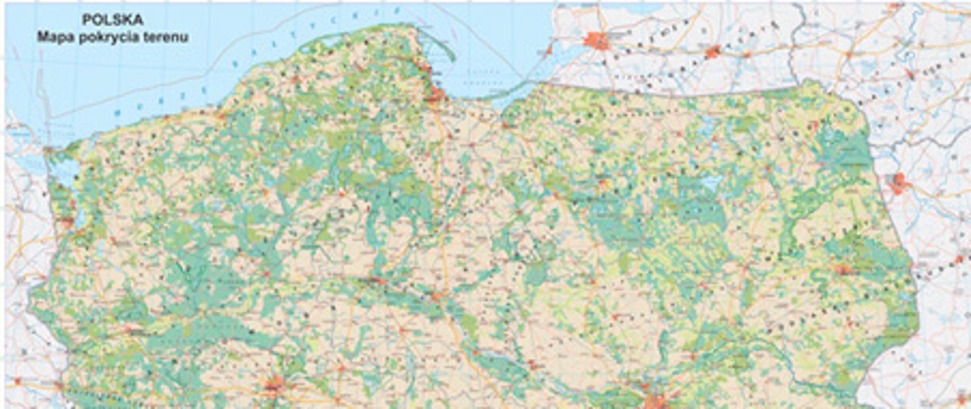 Rysunek przedstawia mapę pokrycia terenu Polski opracowaną w ramach zamówienia GUGIK