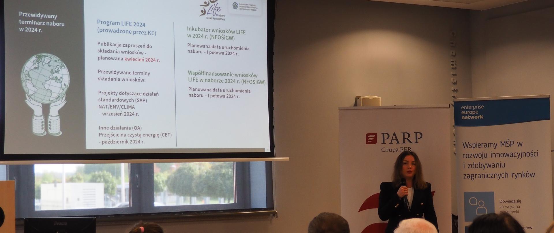 Członkini zespołu eksperckiego KPK LIFE w NFOŚiGW – p. Karolina Wądołowska, przedstawia Program LIFE dla biznesu – projekty C2M w trakcie Konferencji „Dotacje na innowacje dla Twojej firmy