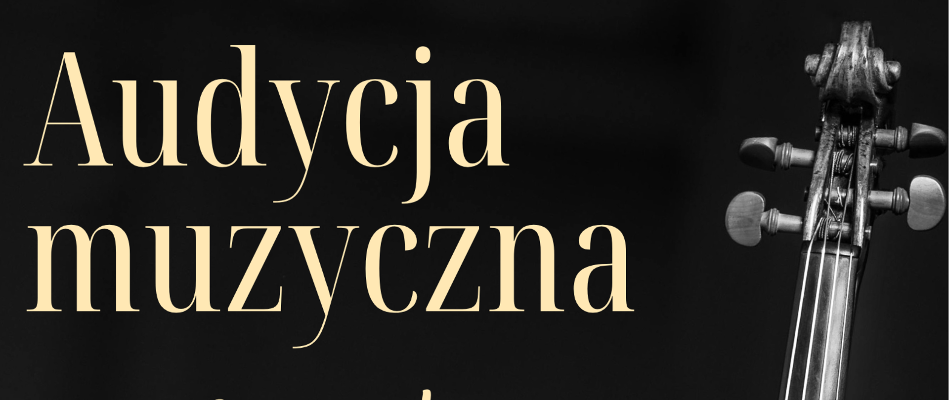 Afisz, audycja muzyczna, 19.10.2026 godz. 18.00, sala koncertowa. Na czarnym tle skrzypce i napis informacyjny.