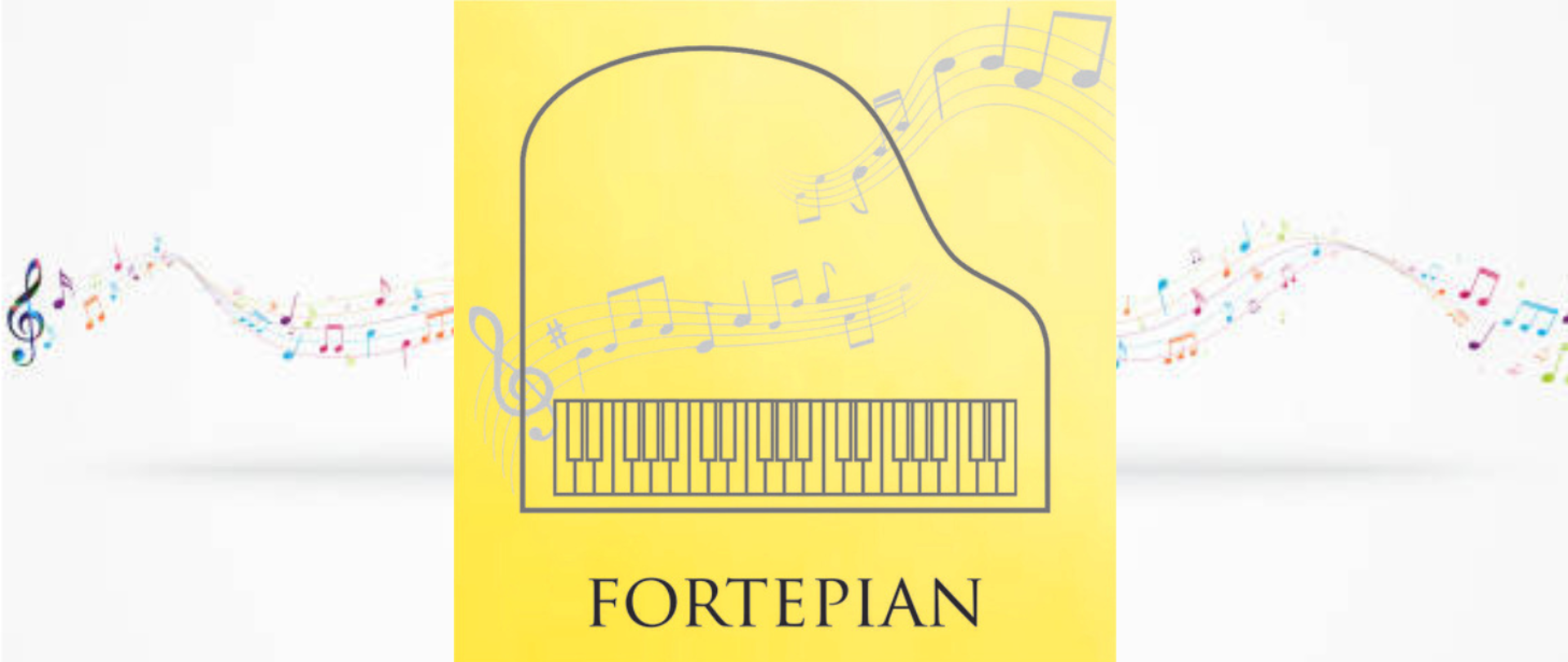 grafika przedstawiająca fortepian na tle nut , pod grafiką instrumentu napis fortepian