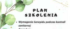 na białym tle plan szkolenia bezpieczny gabinet z lewej strony zielone liście