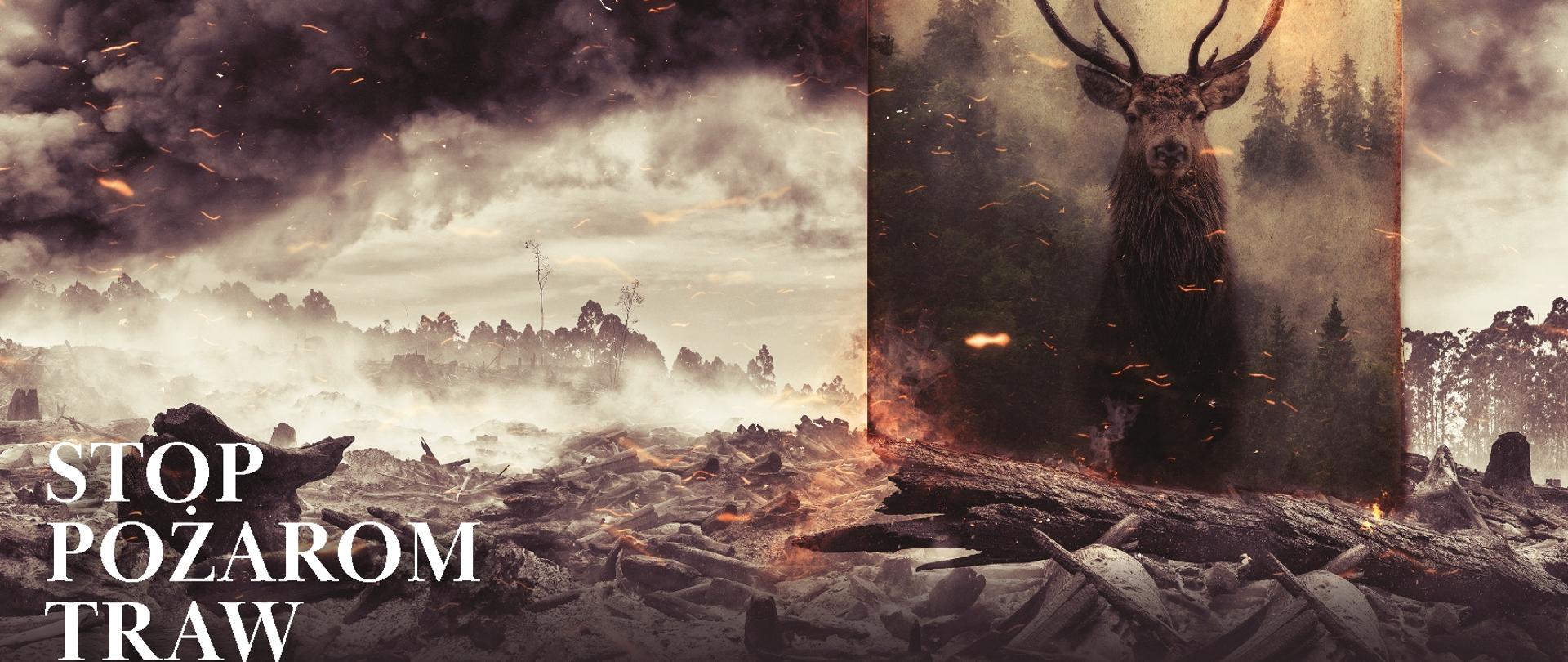 Piktogram rysunkowy przedstawiający pożar i zwierzęta. 