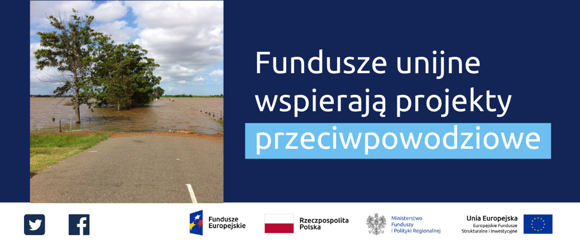 infografika przedstawia nazwę projektu i zdjęcie terenów zalanych przez powódź