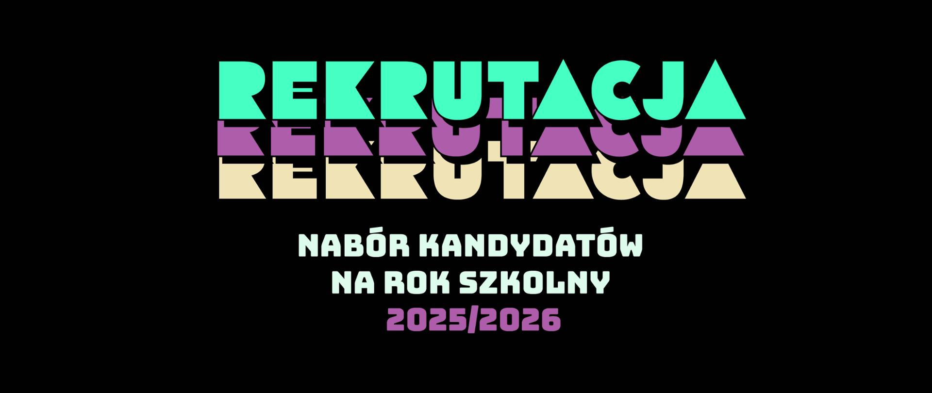 Plakat rekrutacyjny w stylu retro. Utrzymany w zimnej kolorystyce błękitu, fioletu i zieleni, bazujący na czarnymi tle. Szczegóły tożsame z treścią artykułu.