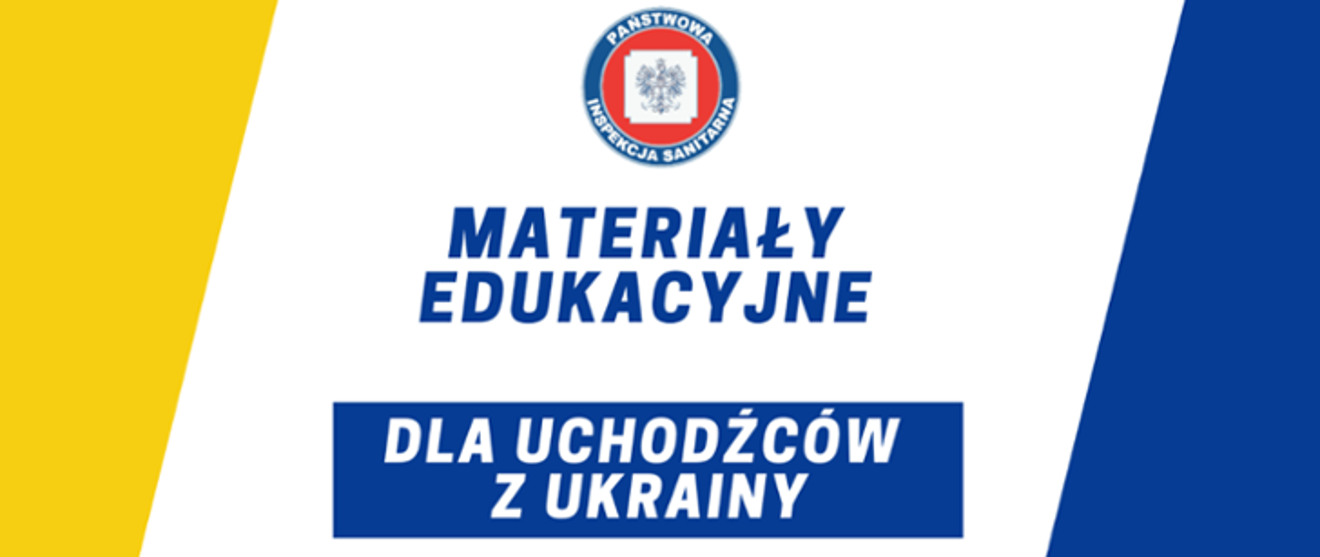 Zdjęcia przedstawiają flagę Ukrainy z napisem Materiały edukacyjne dla uchodźców z Ukrainy