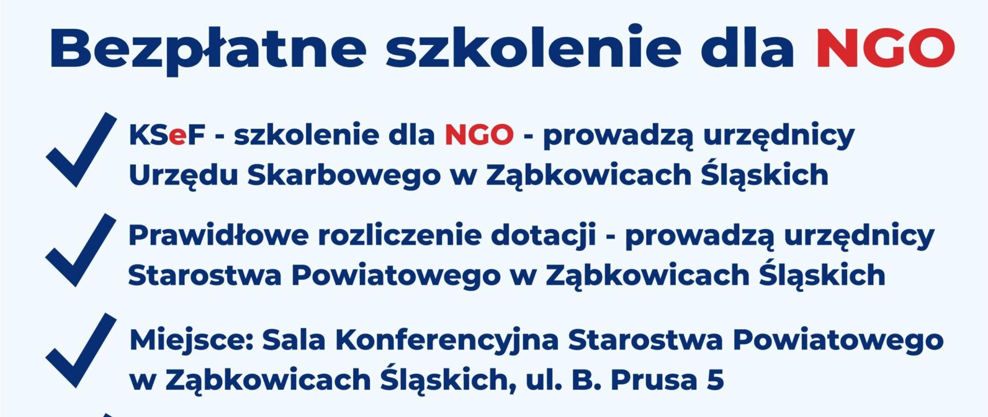 Plakat promujący bezpłatne szkolenie dla NGO w Ząbkowicach Śląskich 