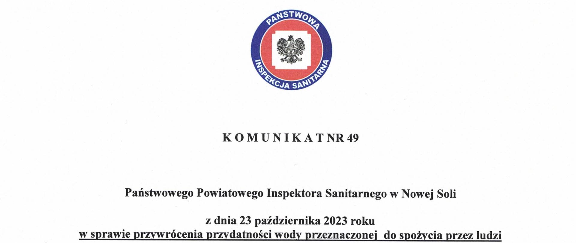 Komunikat nr 49 przydatność przyczyna górna