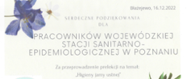 podziękowania Przedszkole Owocowy Zaułek w Błażejewie 2022