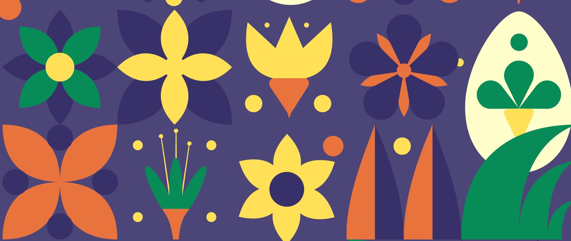 Kolorowe kwiaty na fioletowym tle