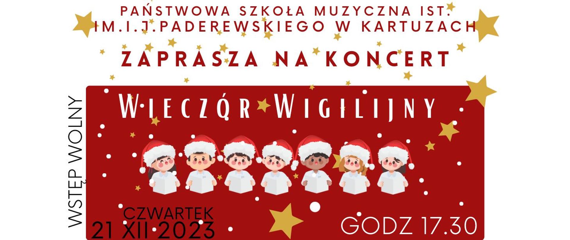 informacja o koncercie na biało-czerwonym tle, 