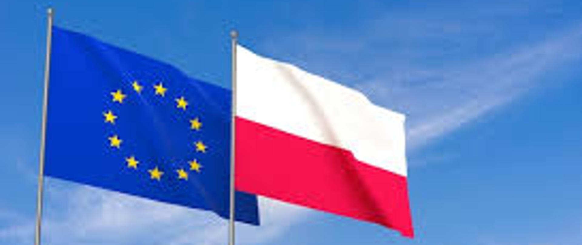 Flaga Polski i flaga Unii Europejskiej 
